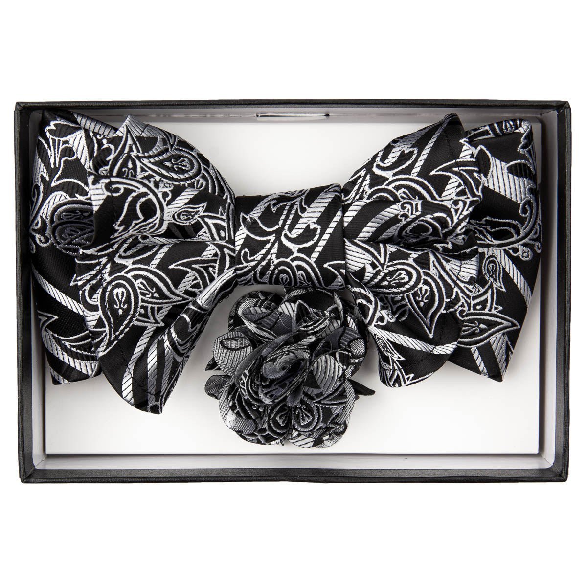 Vittorio Farina Men's Design XL Bow Tie, Pocket Square and Flower Lapel Pin in Gift Box - Suits You Sir - XL2125 - 