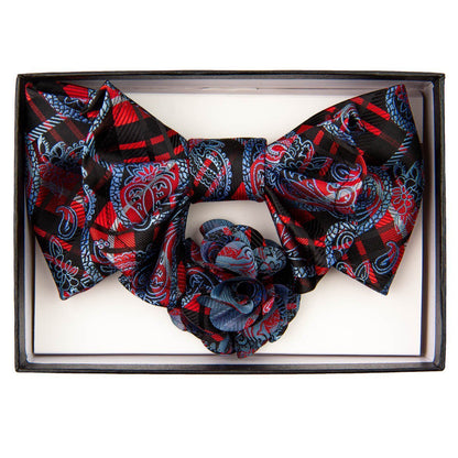 Vittorio Farina Men's Design XL Bow Tie, Pocket Square and Flower Lapel Pin in Gift Box - Suits You Sir - XL2127 - 