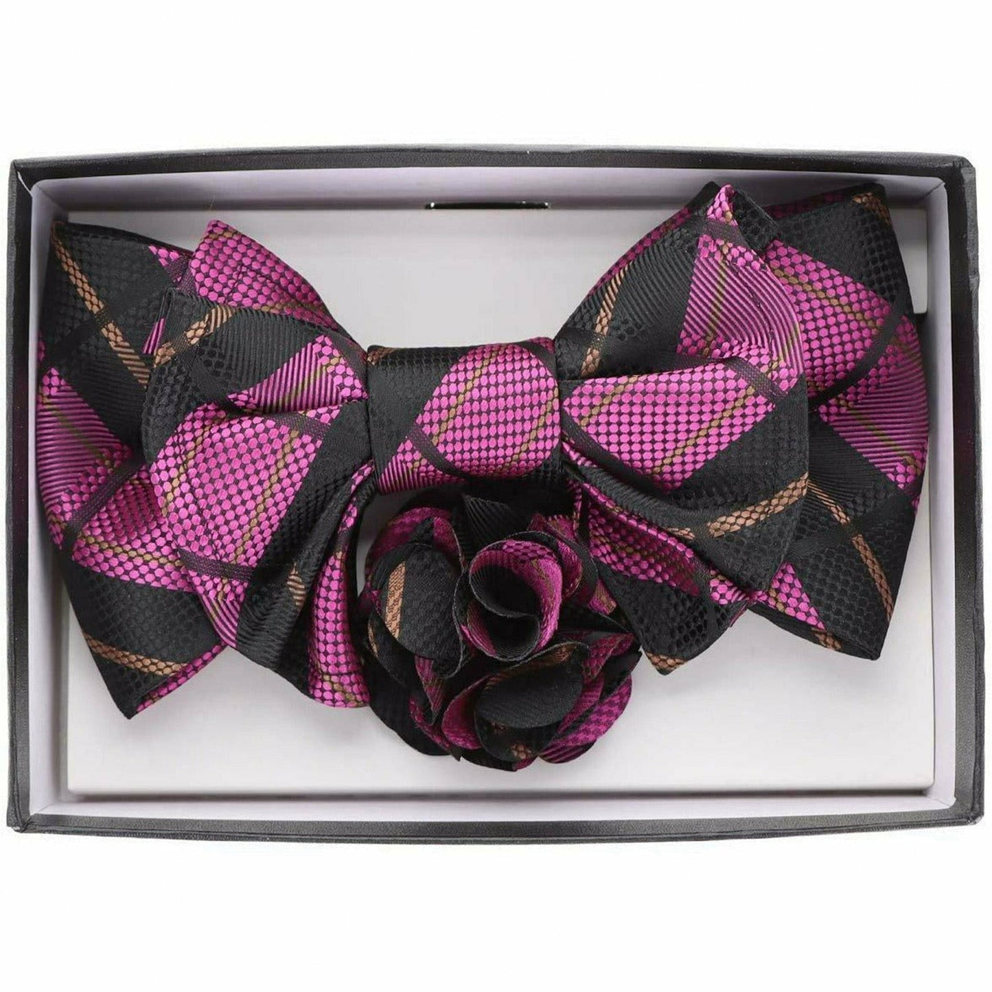Vittorio Farina Men's Design XL Bow Tie, Pocket Square and Flower Lapel Pin in Gift Box - Suits You Sir - XL2127 - 