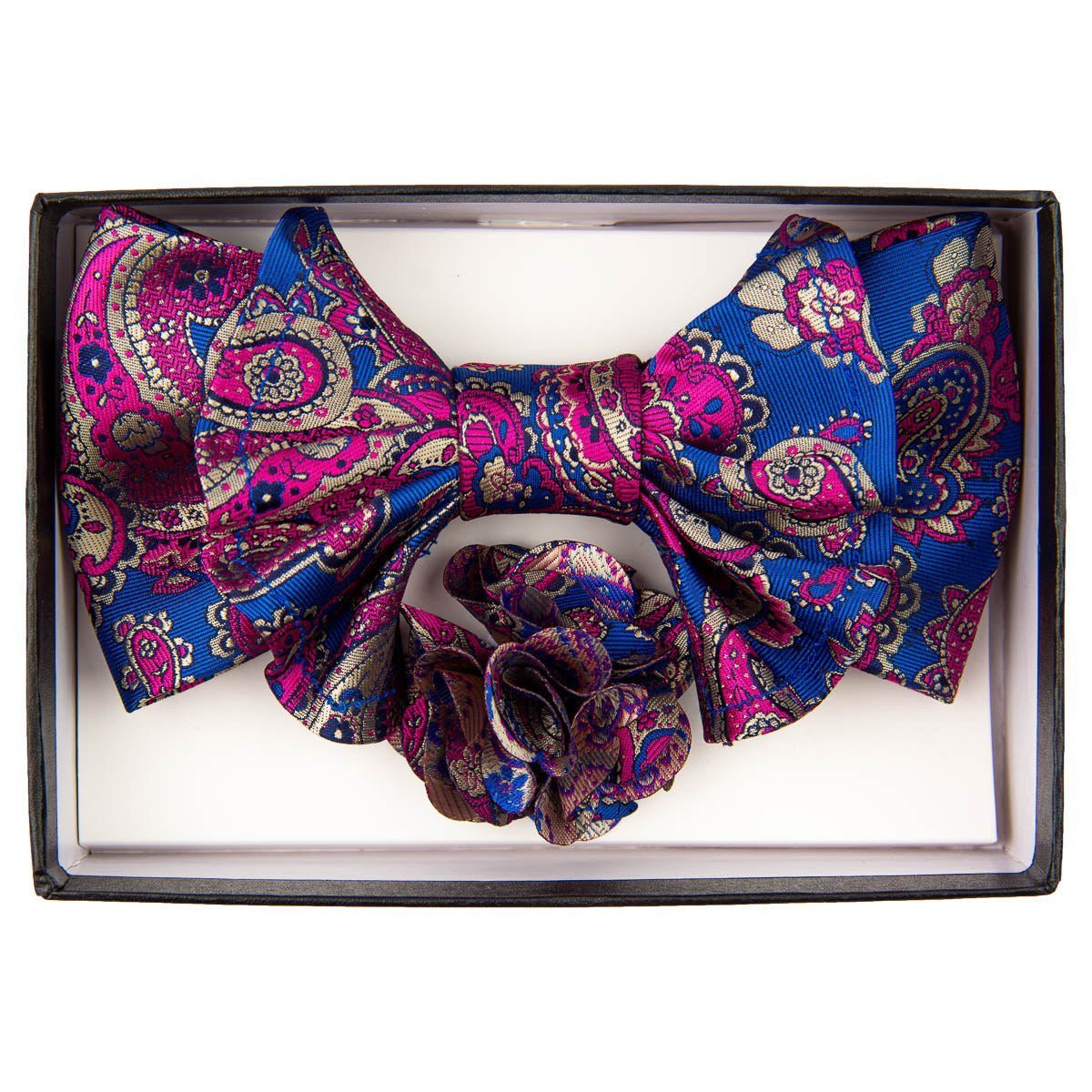Vittorio Farina Men's Design XL Bow Tie, Pocket Square and Flower Lapel Pin in Gift Box - Suits You Sir - XL2127 - 
