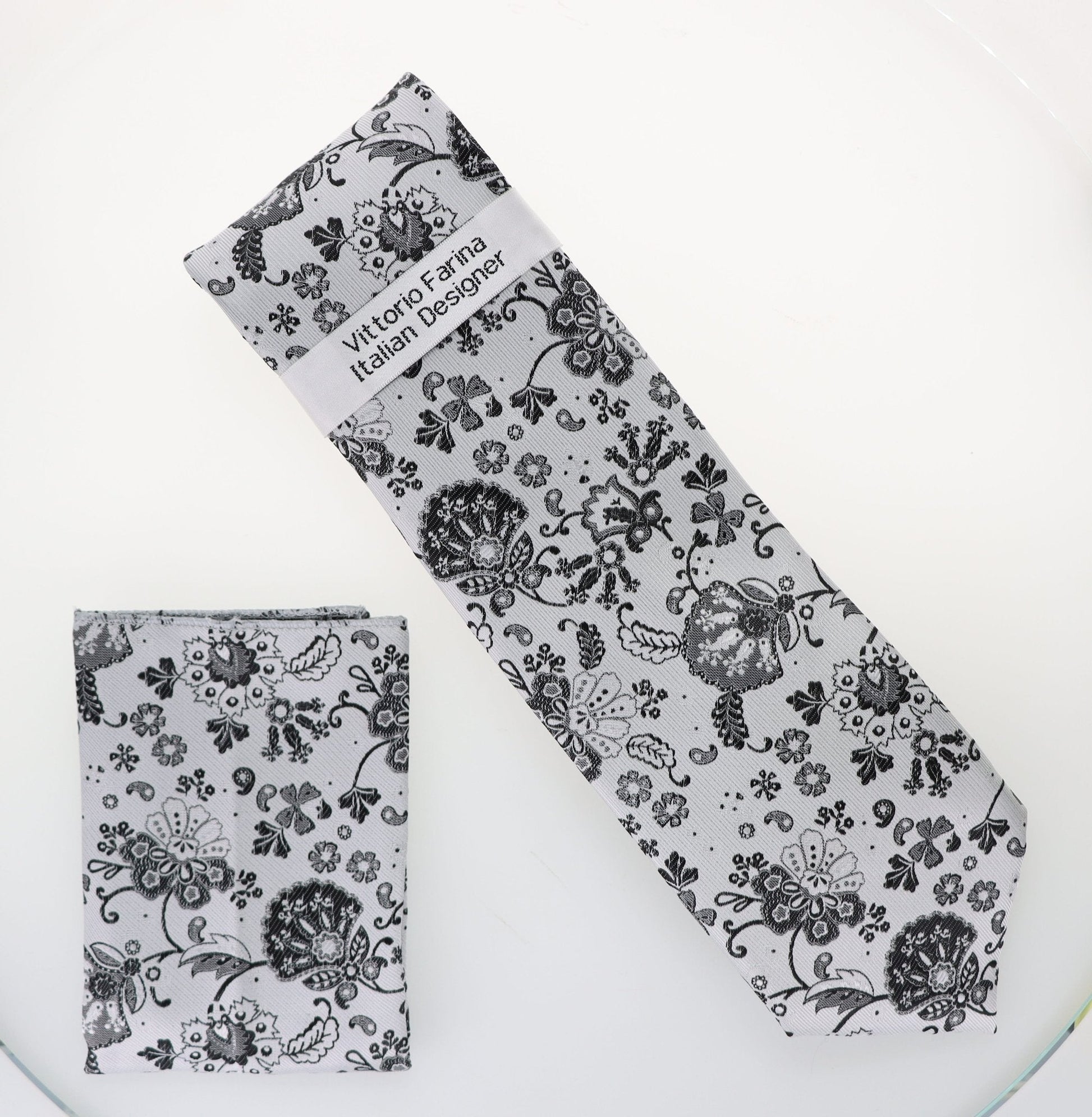 Vittorio Farina Men's Floral Design Necktie & Pocket Square - Suits You Sir - D - 1319 - 