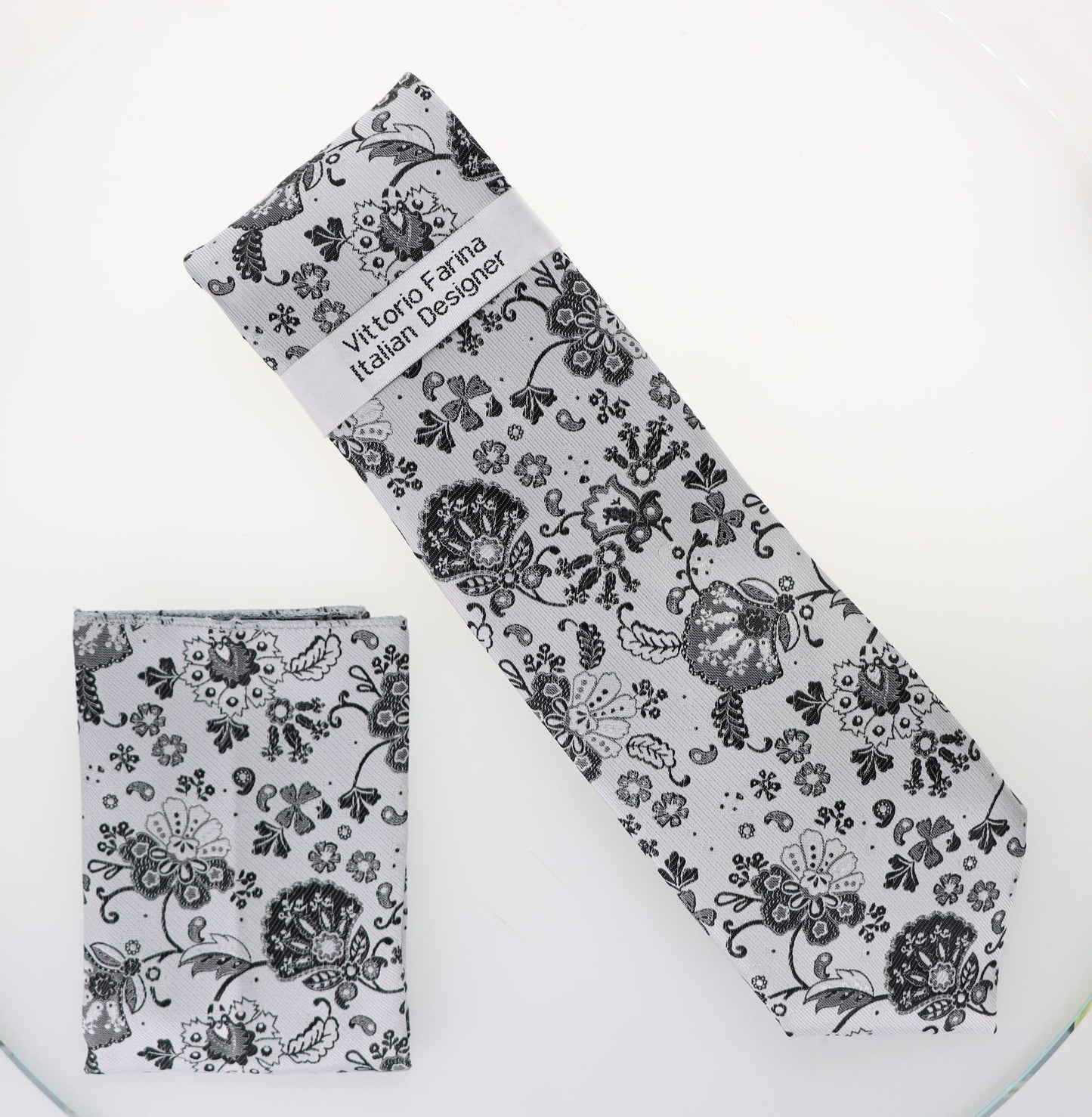 Vittorio Farina Men's Floral Design Necktie & Pocket Square - Suits You Sir - D - 1319 - 