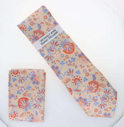 Vittorio Farina Men's Floral Design Necktie & Pocket Square - Suits You Sir - D - 1319 - 