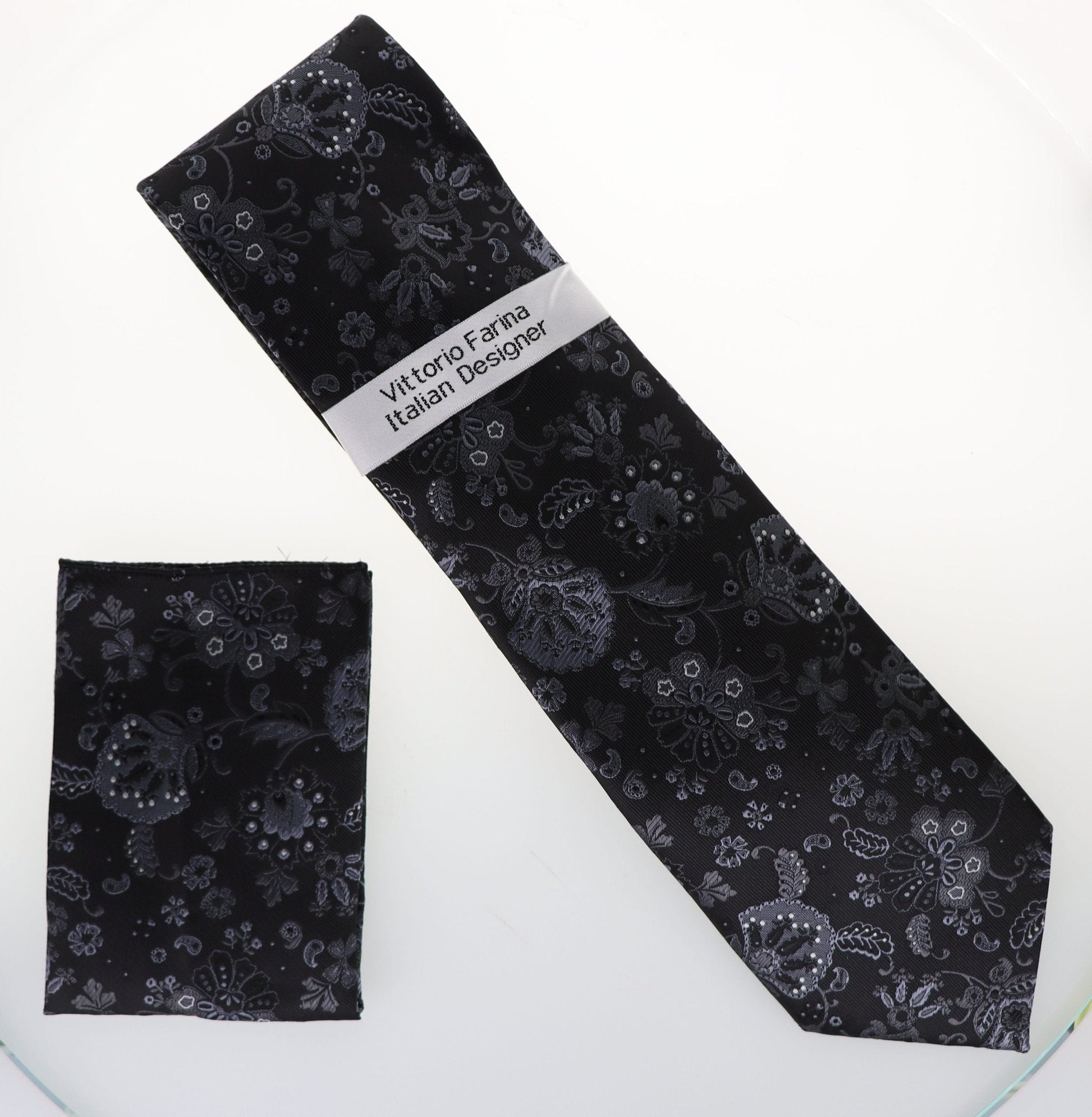 Vittorio Farina Men's Floral Design Necktie & Pocket Square - Suits You Sir - D - 1319 - 