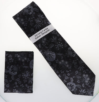 Vittorio Farina Men's Floral Design Necktie & Pocket Square - Suits You Sir - D - 1319 - 