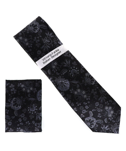 Vittorio Farina Men's Floral Design Necktie & Pocket Square - Suits You Sir - D - 1385 - 