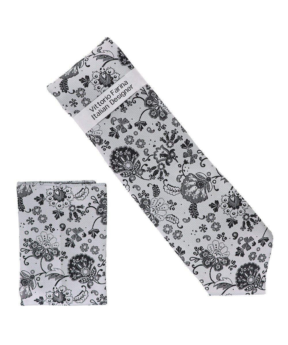 Vittorio Farina Men's Floral Design Necktie & Pocket Square - Suits You Sir - D - 1386 - 