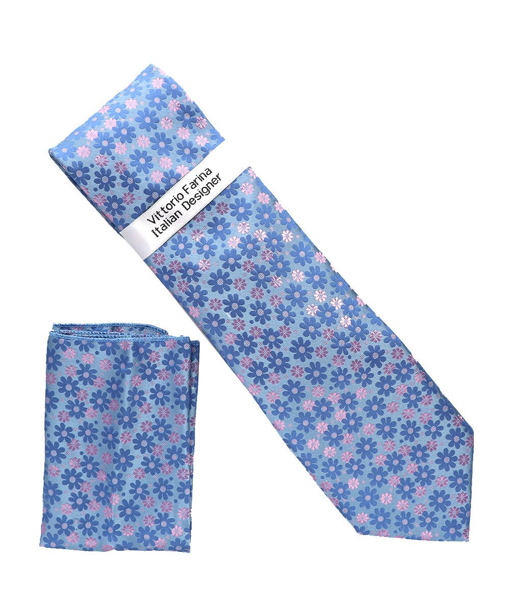 Vittorio Farina Men's Floral Design Necktie & Pocket Square - Suits You Sir - D - 1405 - 