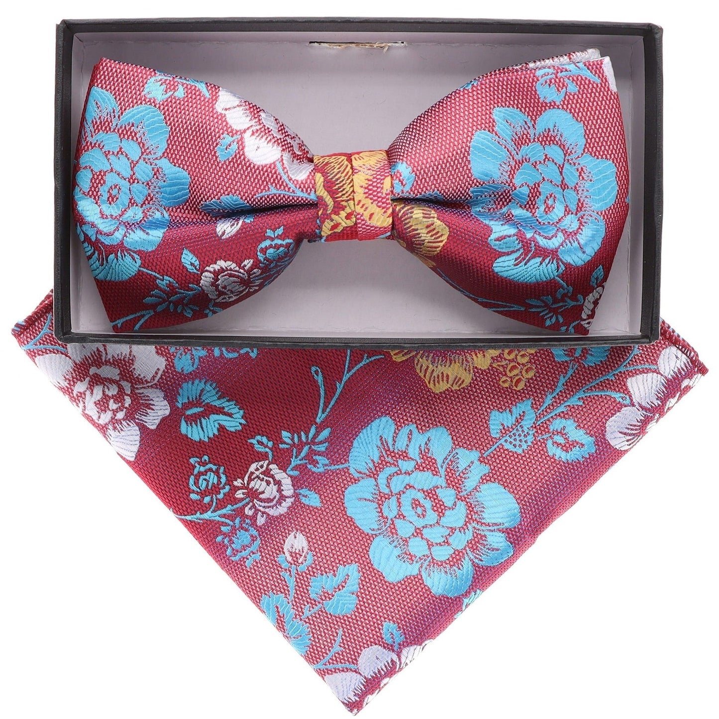 Vittorio Farina Men's Floral Design Satin Bow Tie & Pocket Square in Gift Box - Suits You Sir - BH - 21063 - 