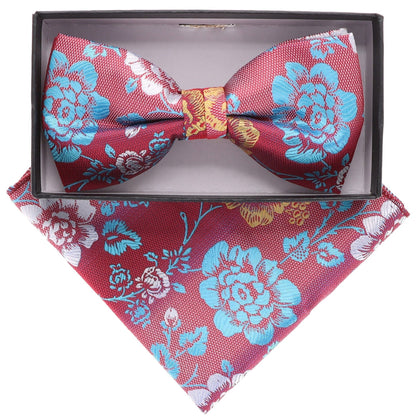 Vittorio Farina Men's Floral Design Satin Bow Tie & Pocket Square in Gift Box - Suits You Sir - BH - 21063 - 