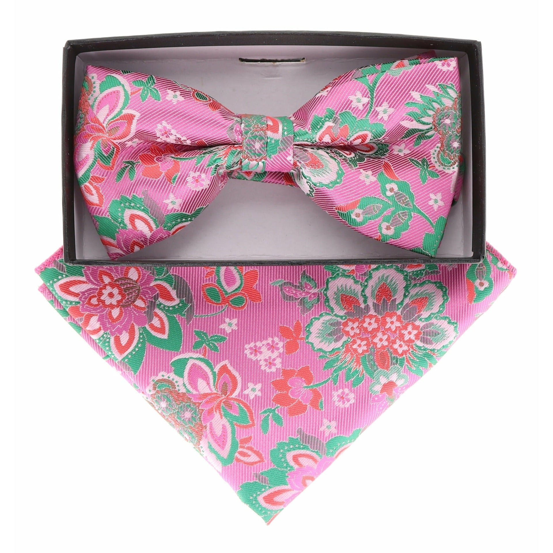 Vittorio Farina Men's Floral Design Satin Bow Tie & Pocket Square in Gift Box - Suits You Sir - BH - 21080 - 