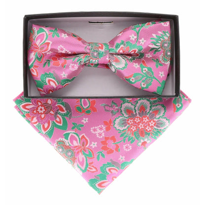 Vittorio Farina Men's Floral Design Satin Bow Tie & Pocket Square in Gift Box - Suits You Sir - BH - 21080 - 