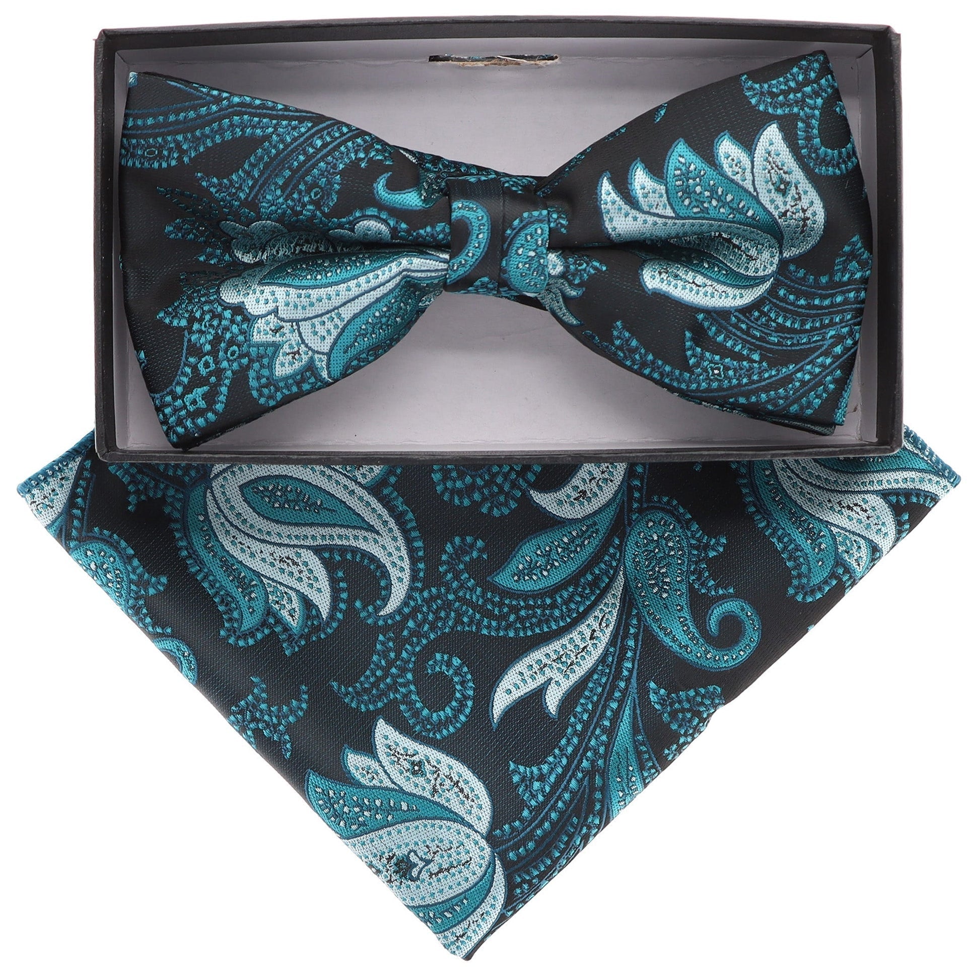 Vittorio Farina Men's Floral Design Satin Bow Tie & Pocket Square in Gift Box - Suits You Sir - BH - 21080 - 