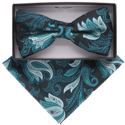 Vittorio Farina Men's Floral Design Satin Bow Tie & Pocket Square in Gift Box - Suits You Sir - BH - 21080 - 