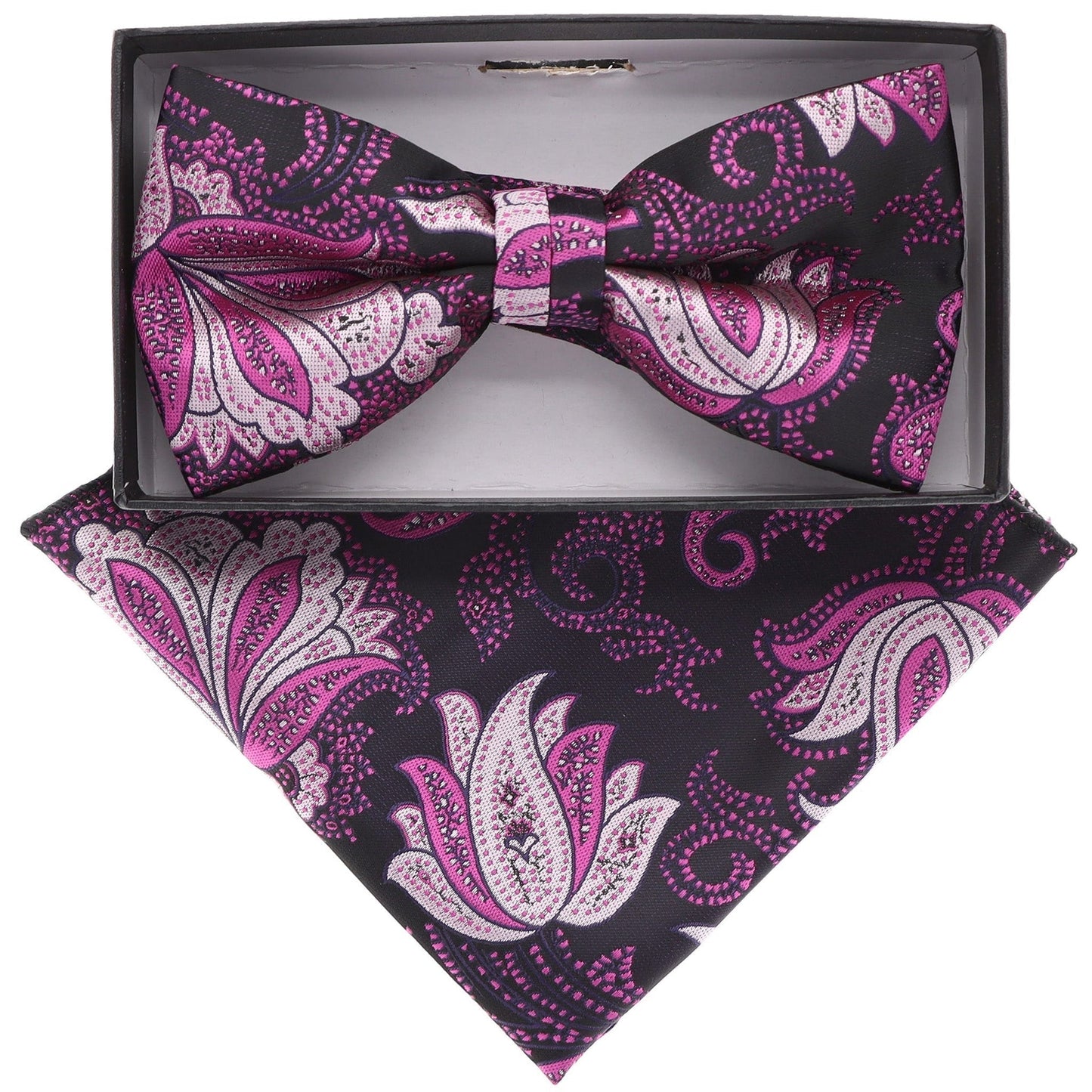 Vittorio Farina Men's Floral Design Satin Bow Tie & Pocket Square in Gift Box - Suits You Sir - BH - 21080 - 