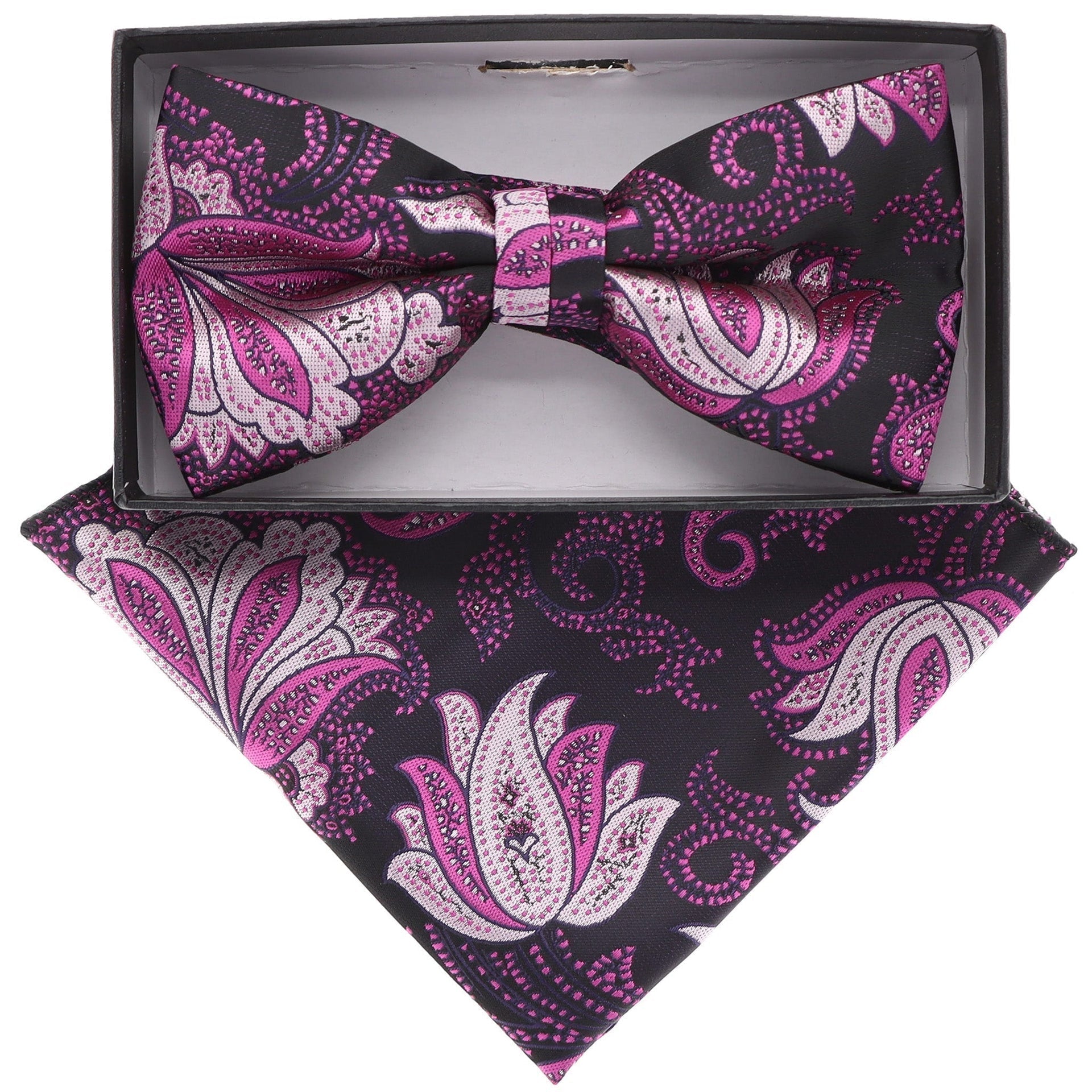 Vittorio Farina Men's Floral Design Satin Bow Tie & Pocket Square in Gift Box - Suits You Sir - BH - 21080 - 