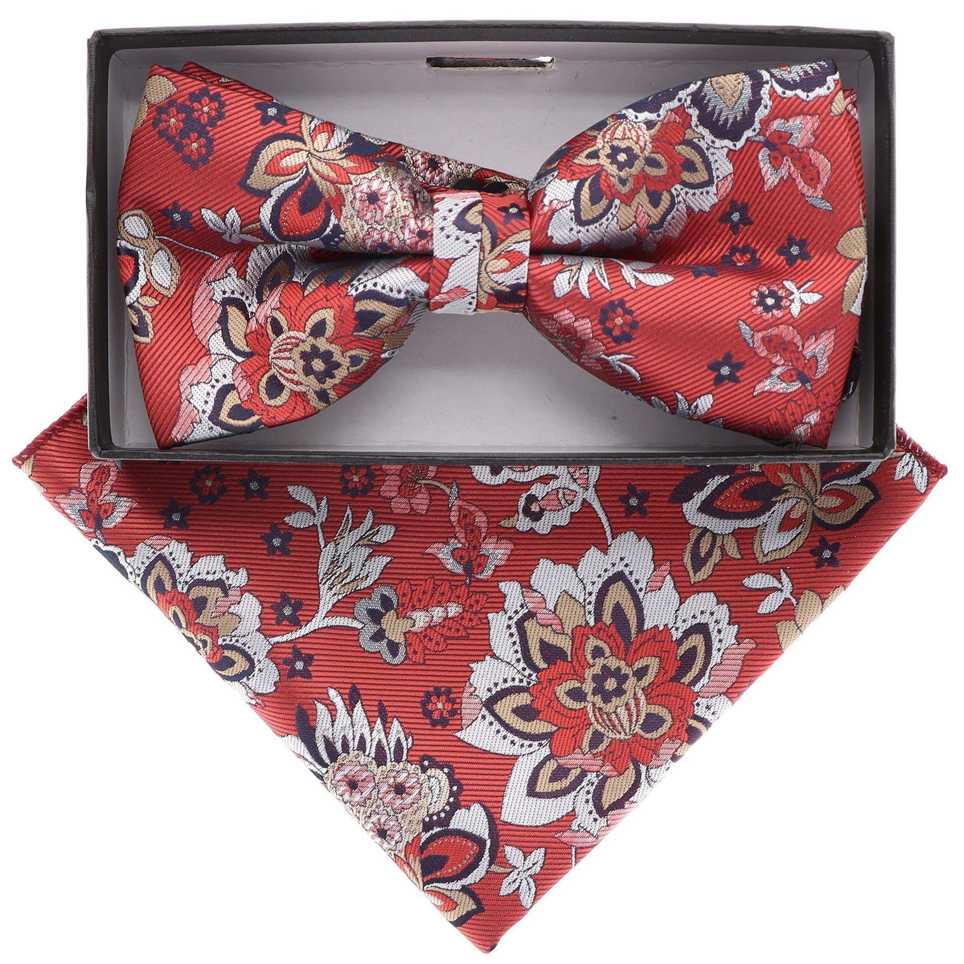 Vittorio Farina Men's Floral Design Satin Bow Tie & Pocket Square in Gift Box - Suits You Sir - BH - 21080 - 