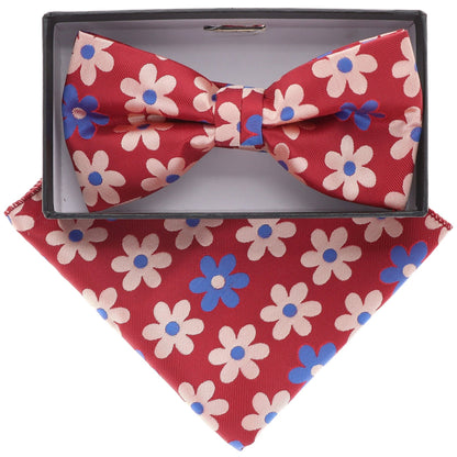 Vittorio Farina Men's Floral Design Satin Bow Tie & Pocket Square in Gift Box - Suits You Sir - BH - 21080 - 