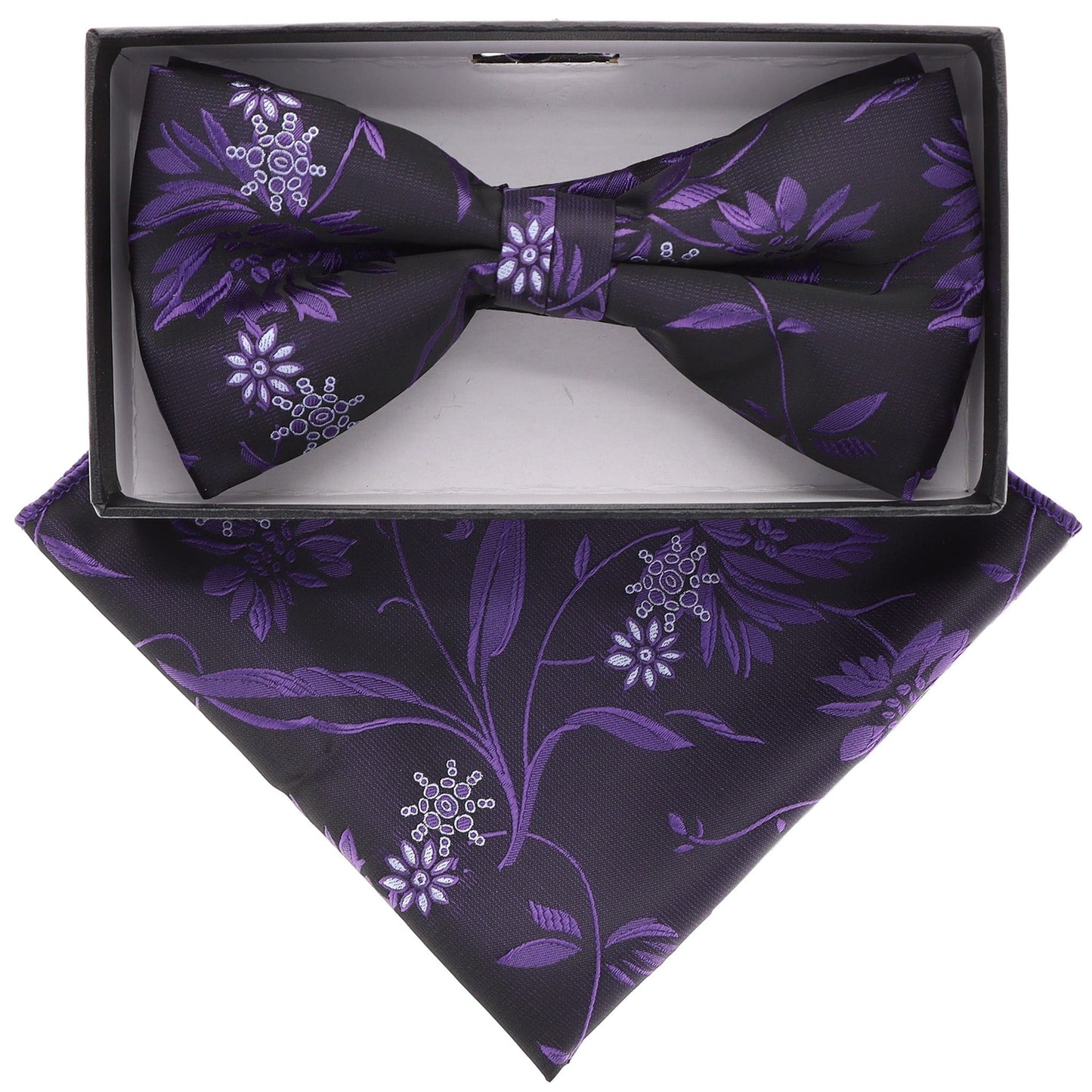 Vittorio Farina Men's Floral Design Satin Bow Tie & Pocket Square in Gift Box - Suits You Sir - BH - 21080 - 