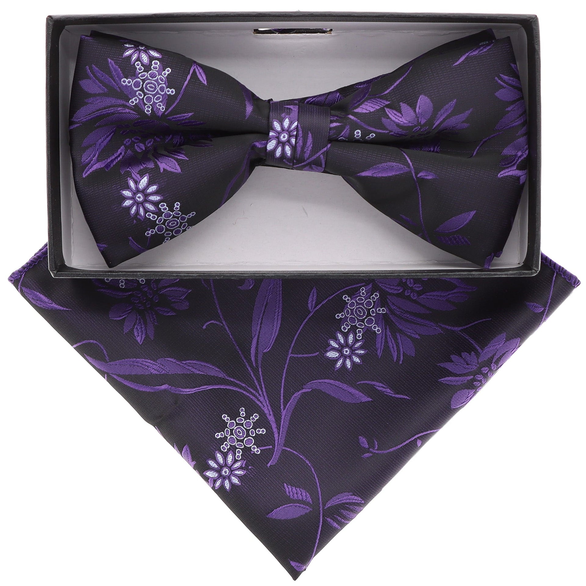 Vittorio Farina Men's Floral Design Satin Bow Tie & Pocket Square in Gift Box - Suits You Sir - BH - 21080 - 