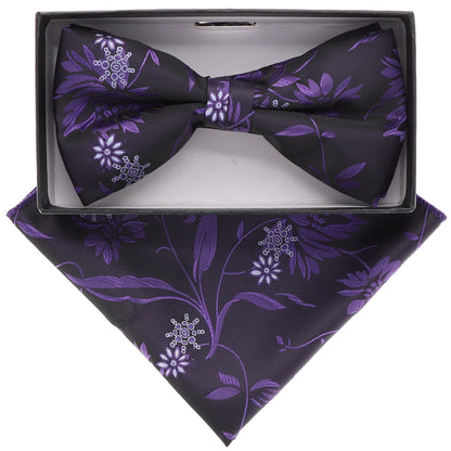 Vittorio Farina Men's Floral Design Satin Bow Tie & Pocket Square in Gift Box - Suits You Sir - BH - 21080 - 