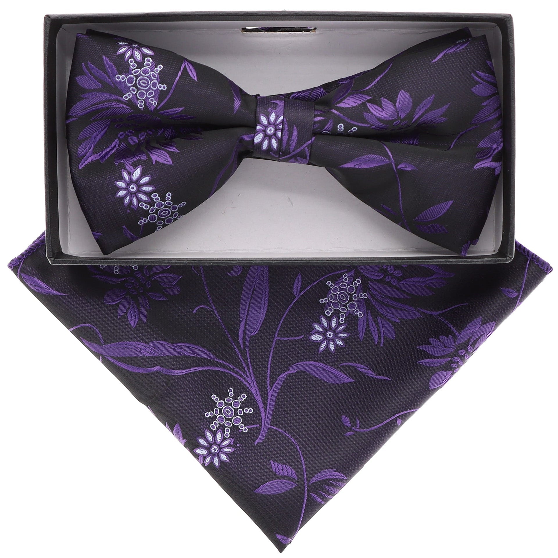 Vittorio Farina Men's Floral Design Satin Bow Tie & Pocket Square in Gift Box - Suits You Sir - BH - 21080 - 