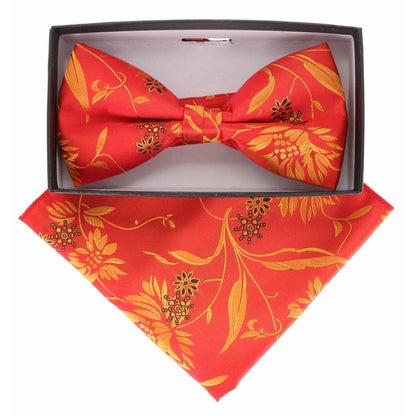 Vittorio Farina Men's Floral Design Satin Bow Tie & Pocket Square in Gift Box - Suits You Sir - BH - 21141 - 
