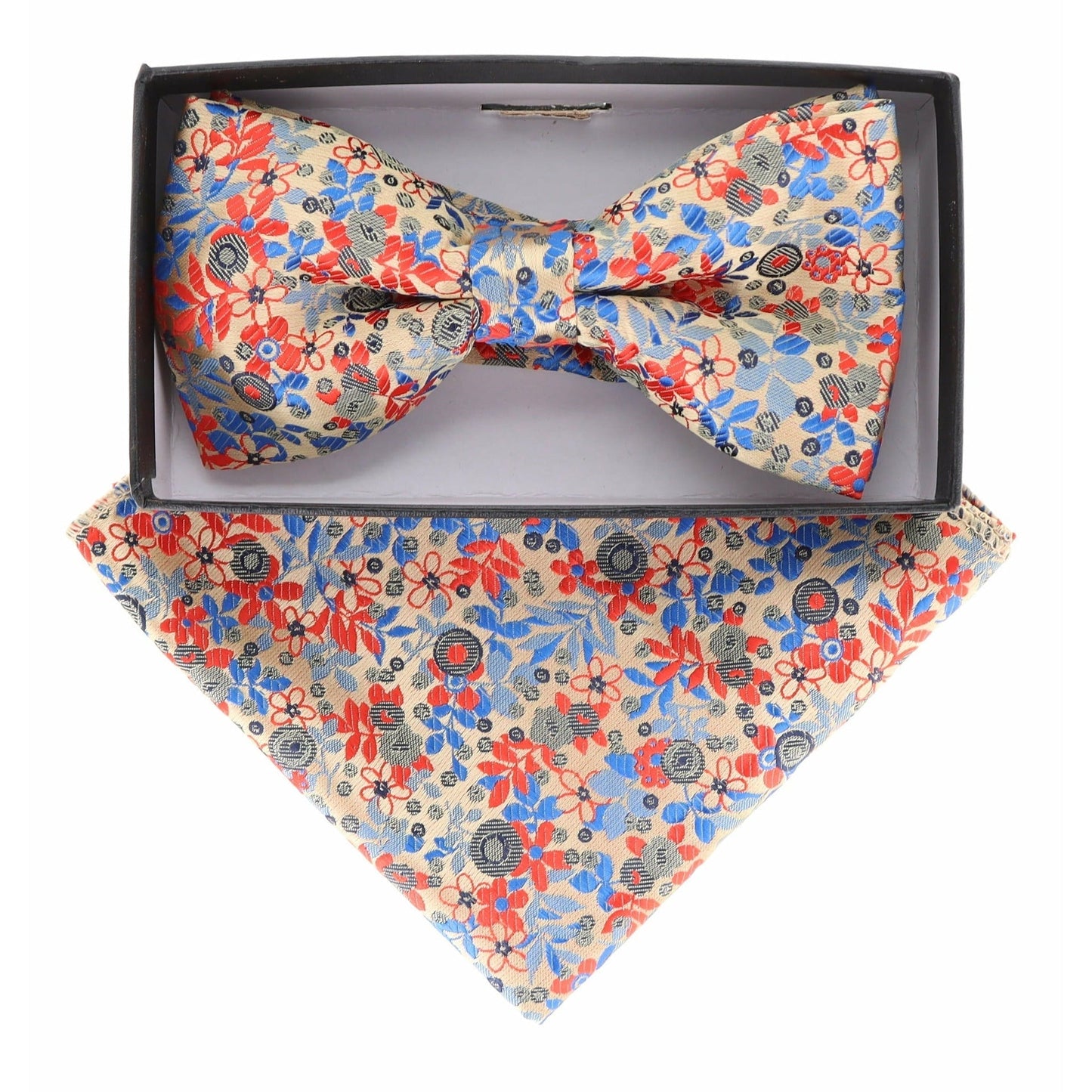 Vittorio Farina Men's Floral Design Satin Bow Tie & Pocket Square in Gift Box - Suits You Sir - BH - 21142 - 