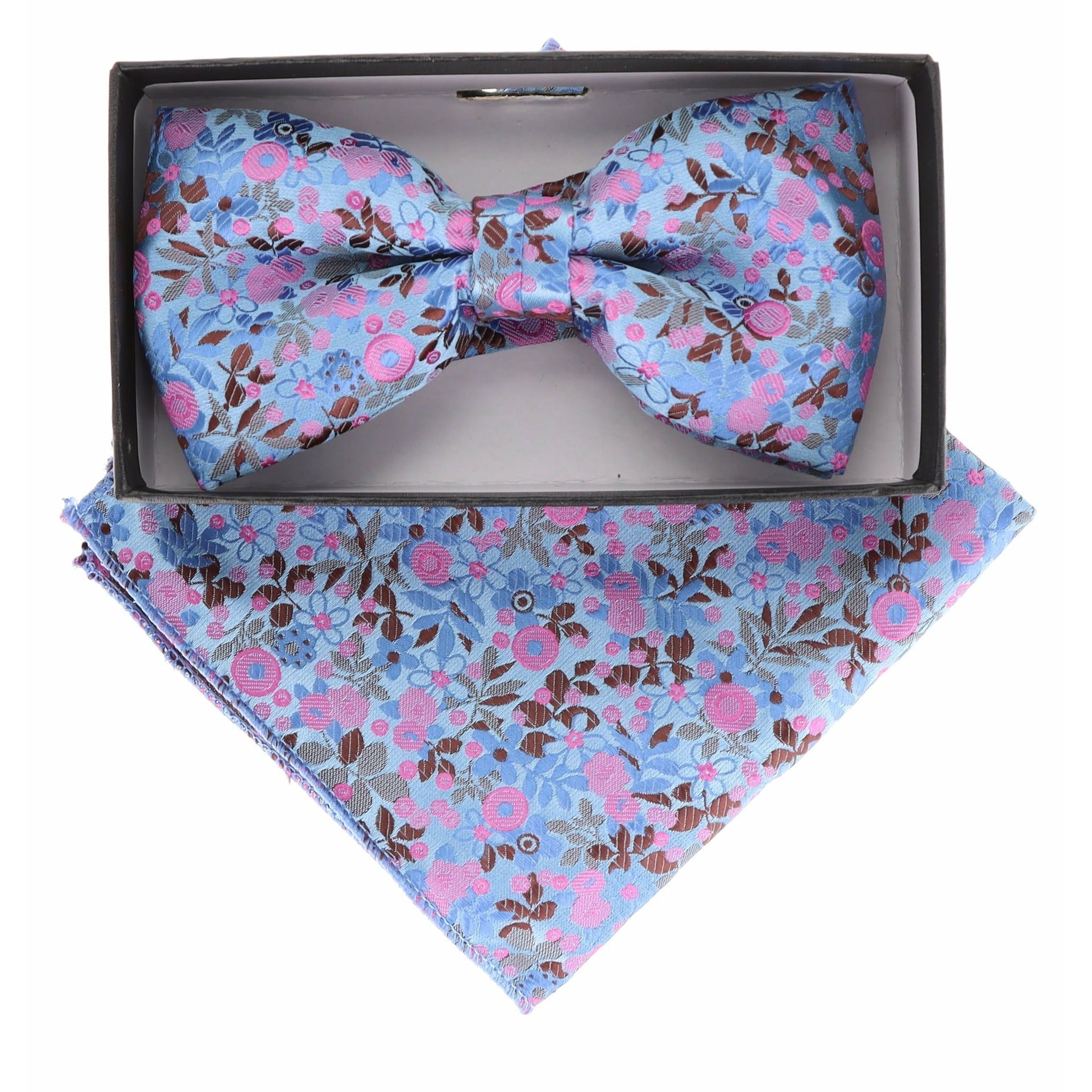Vittorio Farina Men's Floral Design Satin Bow Tie & Pocket Square in Gift Box - Suits You Sir - BH - 21143 - 