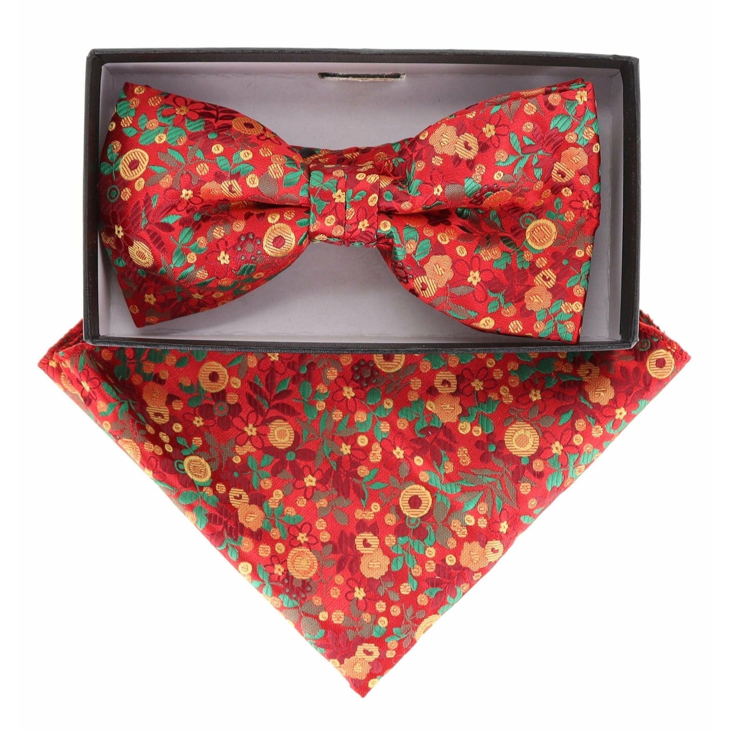 Vittorio Farina Men's Floral Design Satin Bow Tie & Pocket Square in Gift Box - Suits You Sir - BH - 21143 - 
