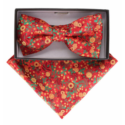 Vittorio Farina Men's Floral Design Satin Bow Tie & Pocket Square in Gift Box - Suits You Sir - BH - 21143 - 