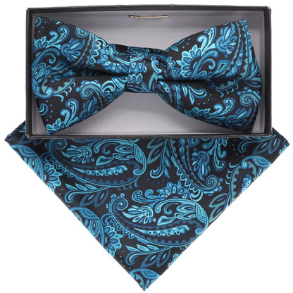 Vittorio Farina Men's Floral Design Satin Bow Tie & Pocket Square in Gift Box - Suits You Sir - BH - 21145 - 