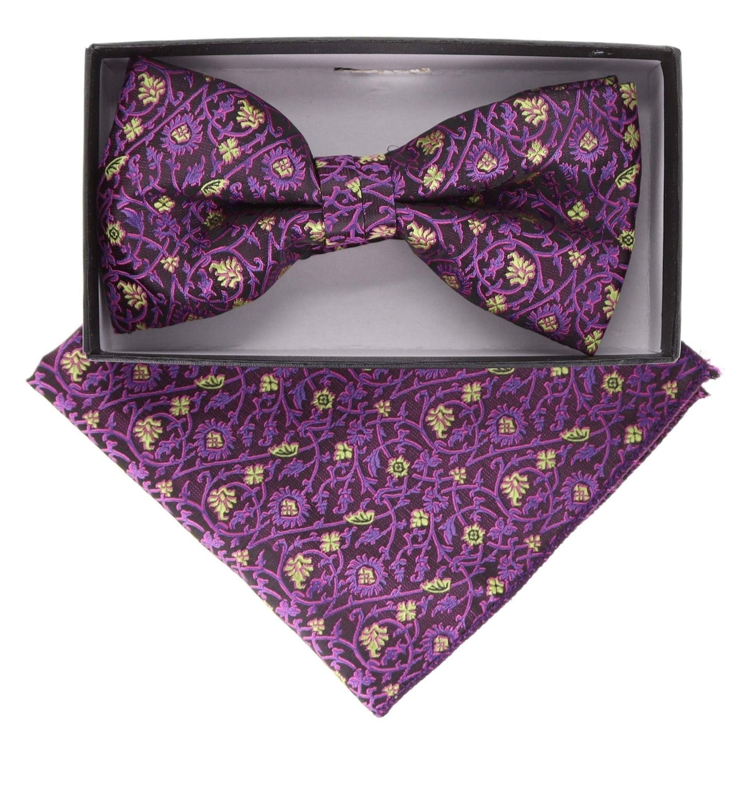 Vittorio Farina Men's Floral Design Satin Bow Tie & Pocket Square in Gift Box - Suits You Sir - BH - 21148 - 
