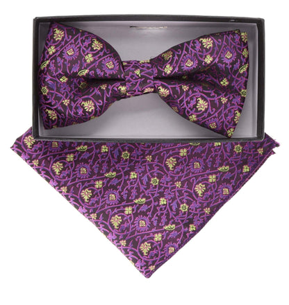 Vittorio Farina Men's Floral Design Satin Bow Tie & Pocket Square in Gift Box - Suits You Sir - BH - 21148 - 