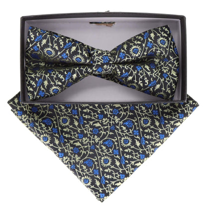 Vittorio Farina Men's Floral Design Satin Bow Tie & Pocket Square in Gift Box - Suits You Sir - BH - 21149 - 