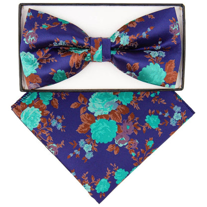 Vittorio Farina Men's Floral Design Satin Bow Tie & Pocket Square in Gift Box - Suits You Sir - BH - 5216 - 