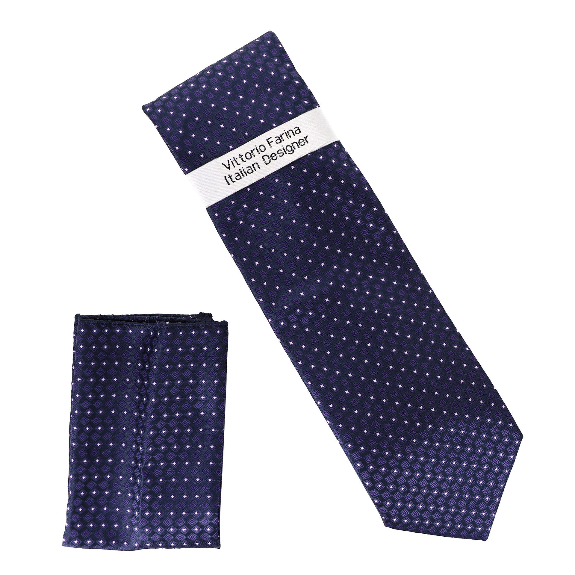 Vittorio Farina Men's Geometric Design Necktie & Pocket Square - Suits You Sir - D - 1256 - 