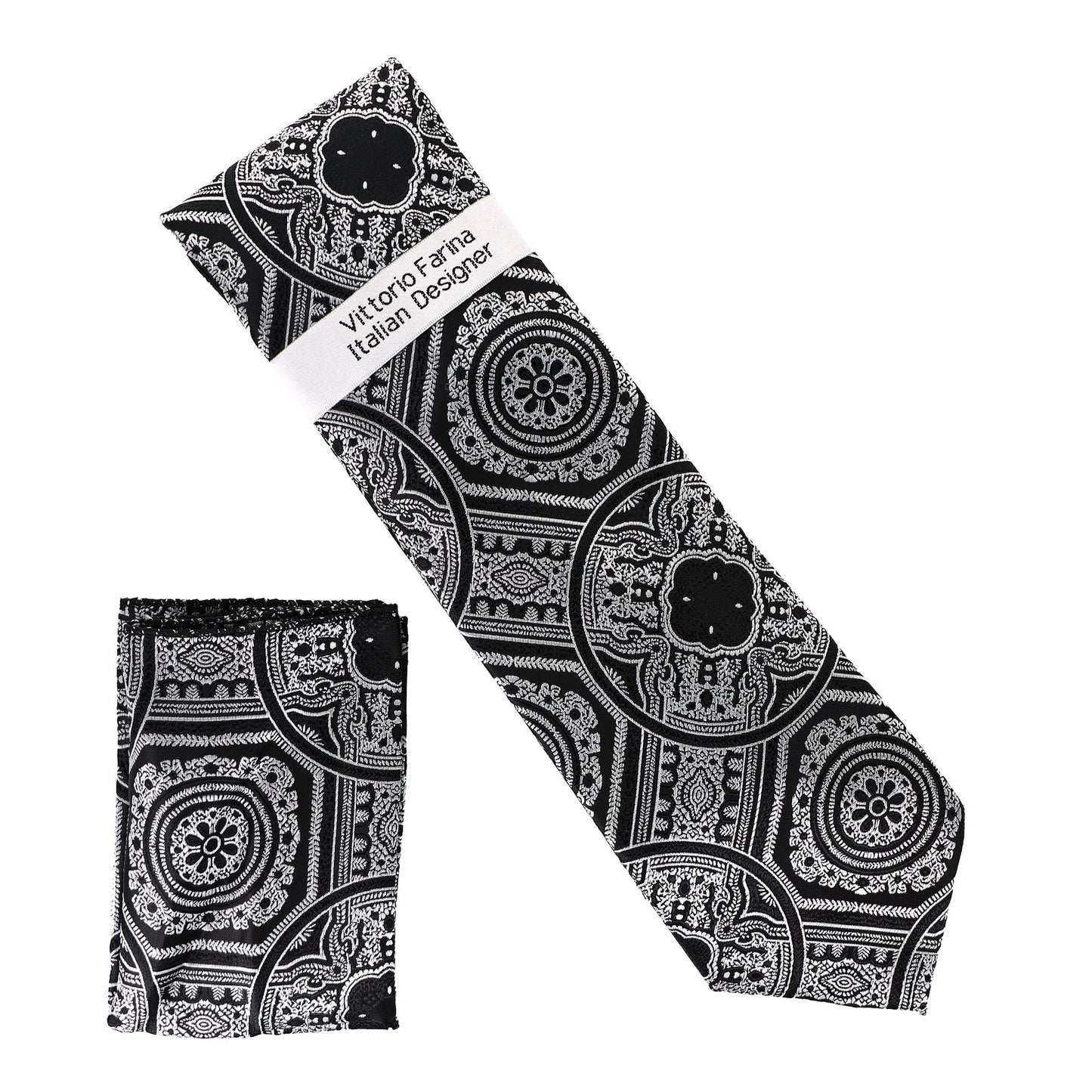 Vittorio Farina Men's Geometric Design Necktie & Pocket Square - Suits You Sir - D - 1349 - 