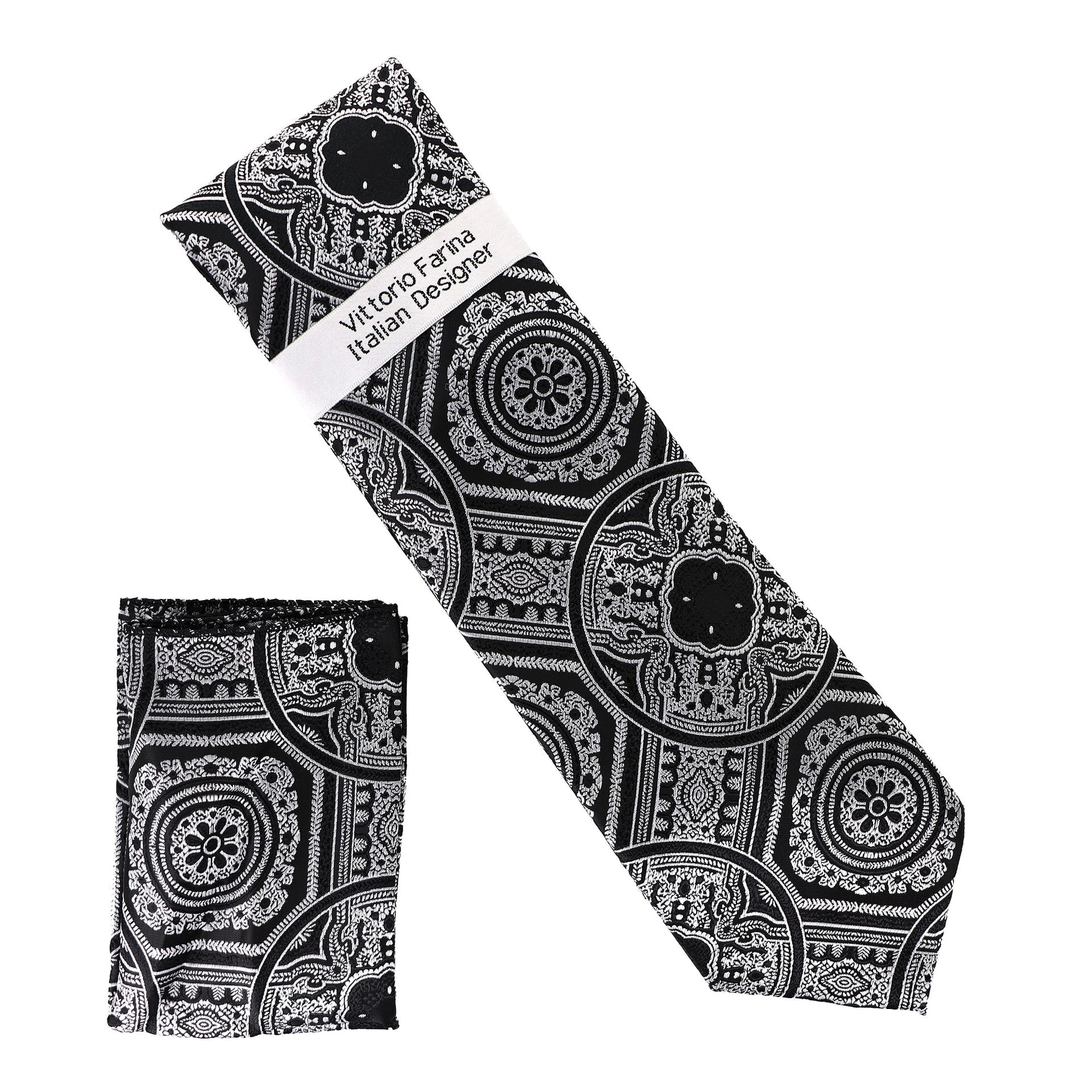 Vittorio Farina Men's Geometric Design Necktie & Pocket Square - Suits You Sir - D - 1349 - 