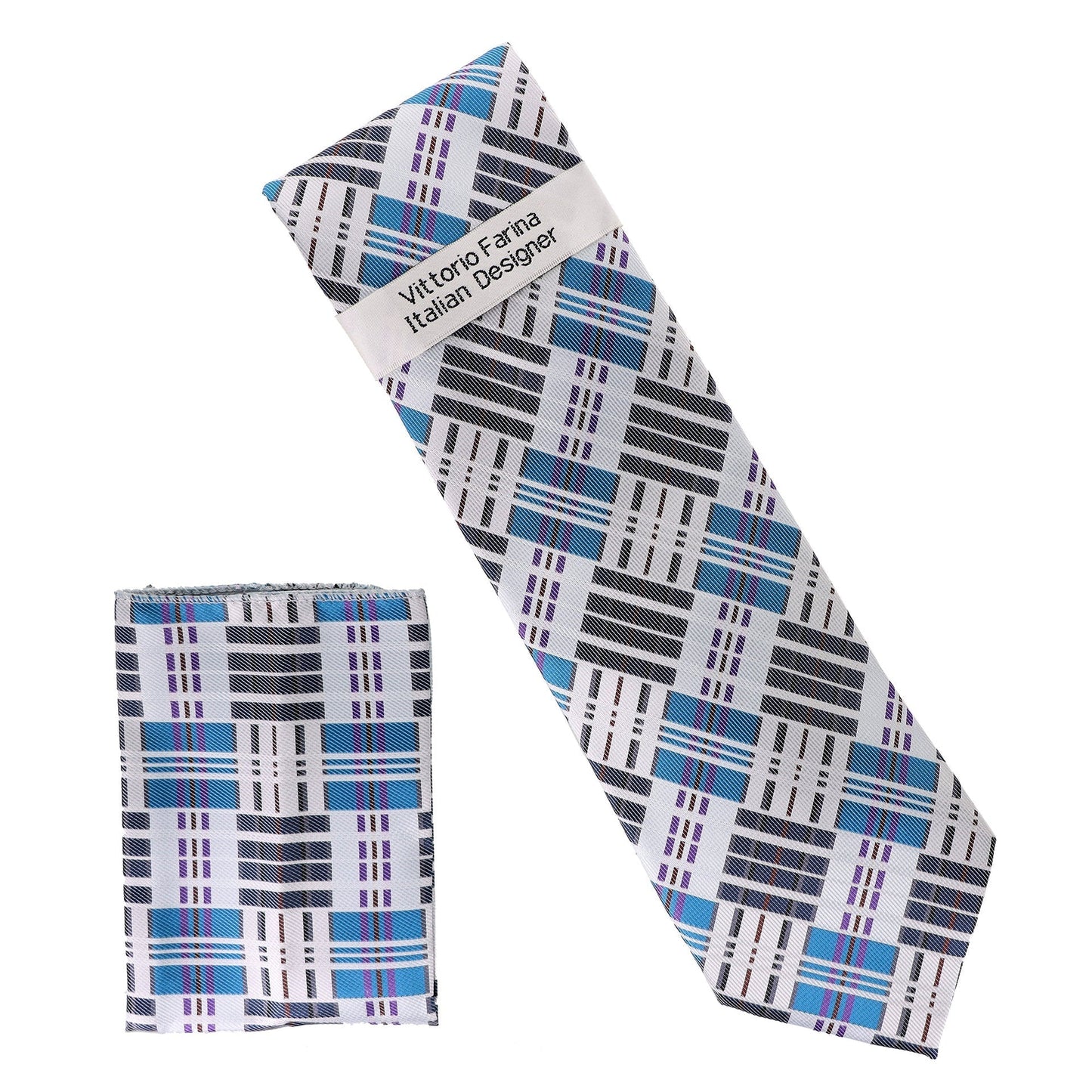 Vittorio Farina Men's Geometric Design Necktie & Pocket Square - Suits You Sir - D - 1349 - 