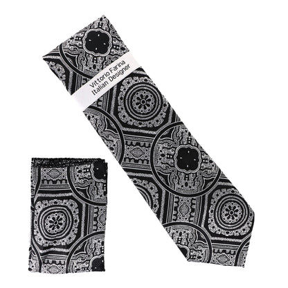 Vittorio Farina Men's Geometric Design Necktie & Pocket Square - Suits You Sir - D - 1349 - 