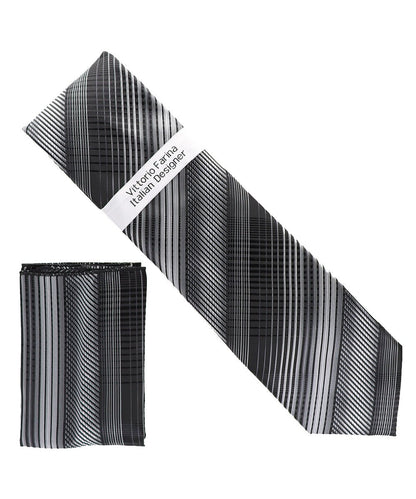 Vittorio Farina Men's Geometric Design Necktie & Pocket Square - Suits You Sir - D - 1374 - 