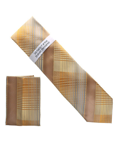Vittorio Farina Men's Geometric Design Necktie & Pocket Square - Suits You Sir - D - 1384 - 