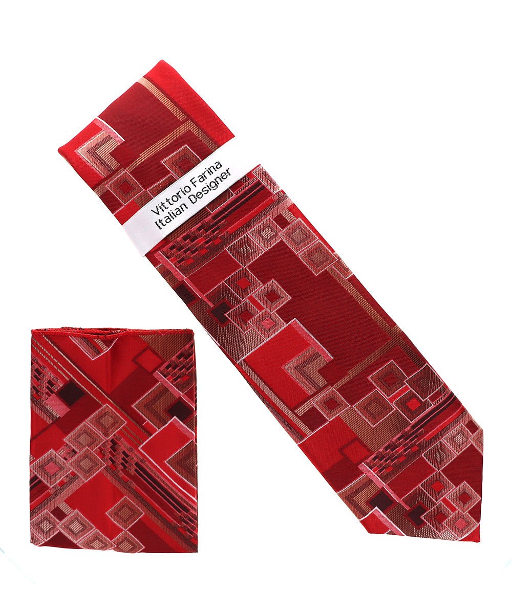 Vittorio Farina Men's Geometric Design Necktie & Pocket Square - Suits You Sir - D - 1394 - 