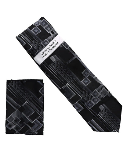 Vittorio Farina Men's Geometric Design Necktie & Pocket Square - Suits You Sir - D - 1395 - 