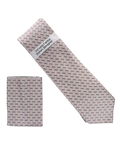 Vittorio Farina Men's Geometric Design Necktie & Pocket Square - Suits You Sir - D - 1402 - 