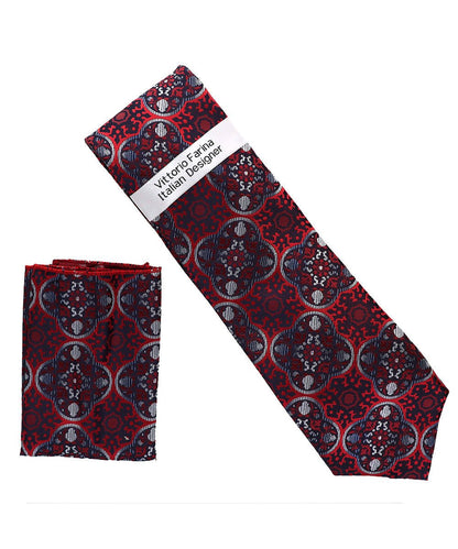 Vittorio Farina Men's Geometric Design Necktie & Pocket Square - Suits You Sir - D - 1408 - 