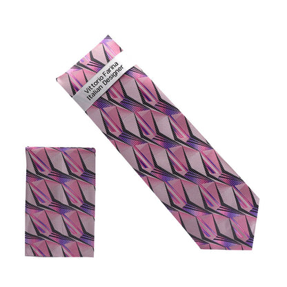 Vittorio Farina Men's Geometric Design Necktie & Pocket Square - Suits You Sir - NH - D_1443 - 