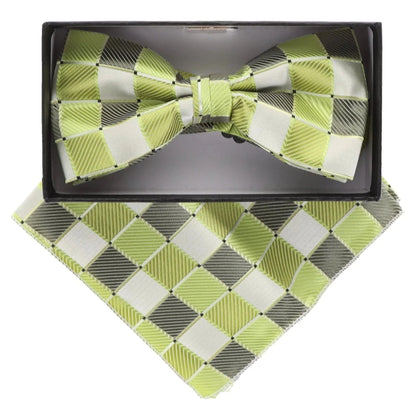Vittorio Farina Men's Geometric Design Satin Bow Tie & Pocket Square in Gift Box - Suits You Sir - BH - 21012 - 