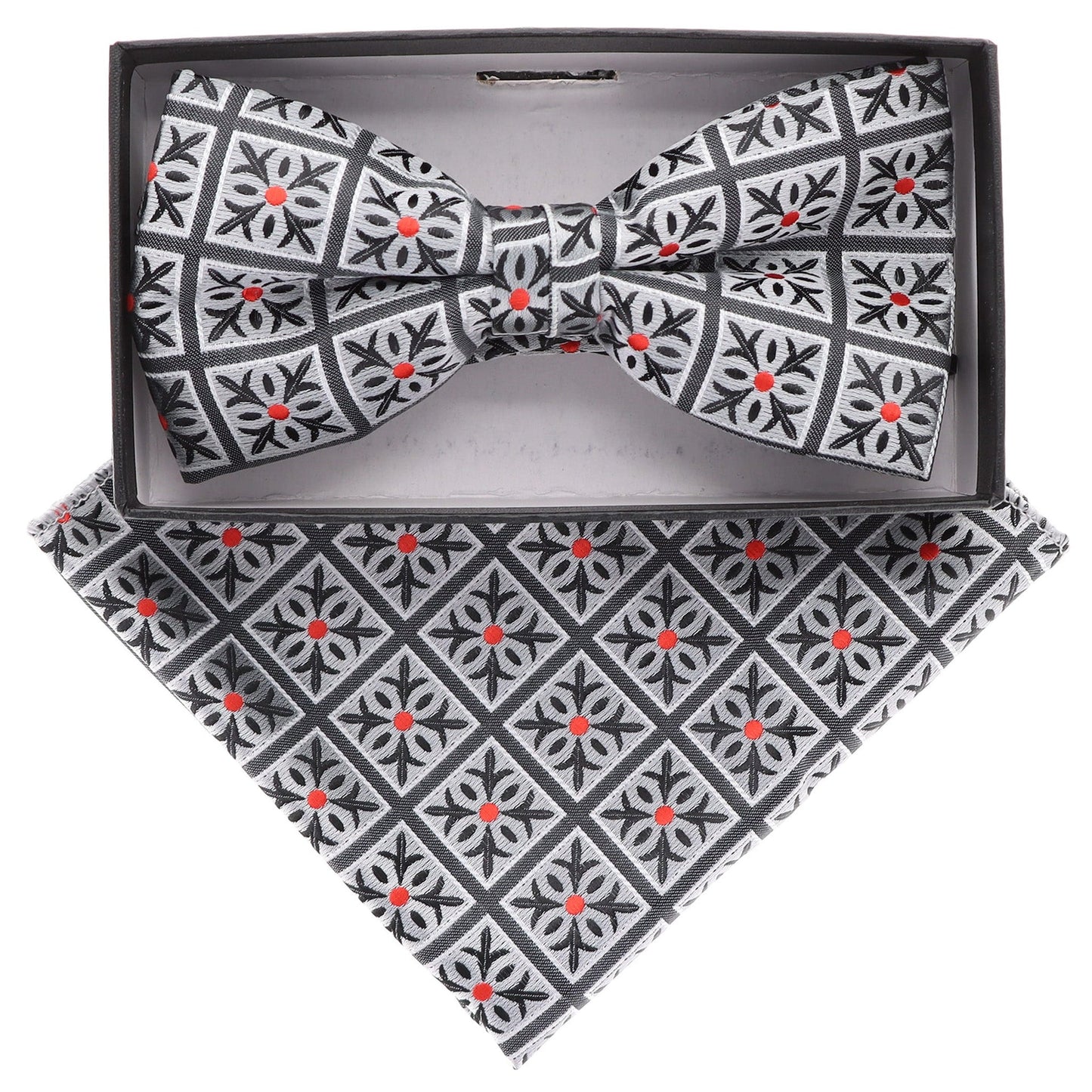 Vittorio Farina Men's Geometric Design Satin Bow Tie & Pocket Square in Gift Box - Suits You Sir - BH - 21059 - 